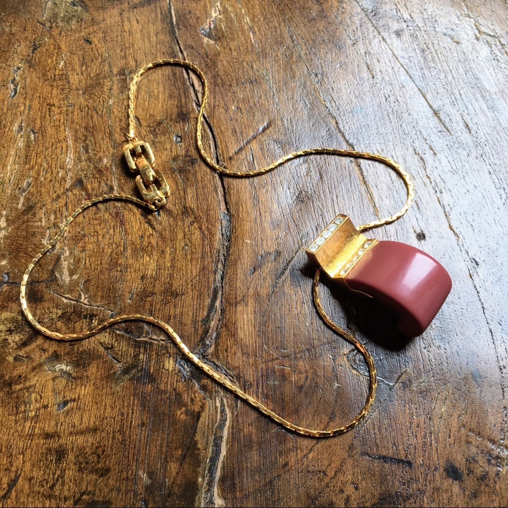 Vintage Givenchy 80s curved mauve signed necklace - Picture 9 of 16